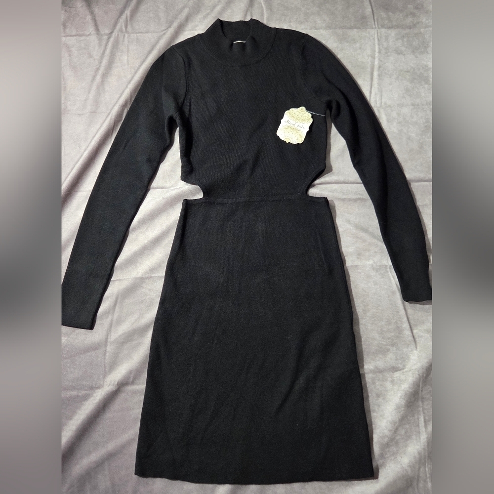 Altar’d State Black Tiered Cut Out SOFT Knit Mini Dress Womens Size Small NWT
